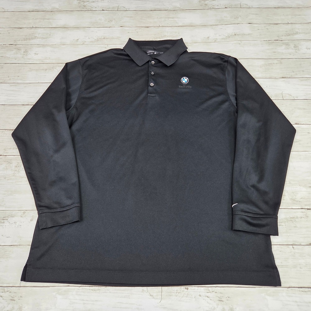 Nike Golf Polo Men XL Black BMW Nashville Long Sleeve Dri-FIT 466364-010
